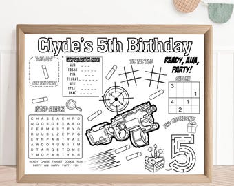Party Favor | War Gun Party Activity Sheet | Party Placemat | Gaming Birthday Party | Kids Activity | Gaming Coloring Sheet
