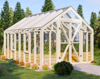 Large Greenhouse Plans 12x16 DIY Gable Structure with Wood Frame for Backyard Gardening