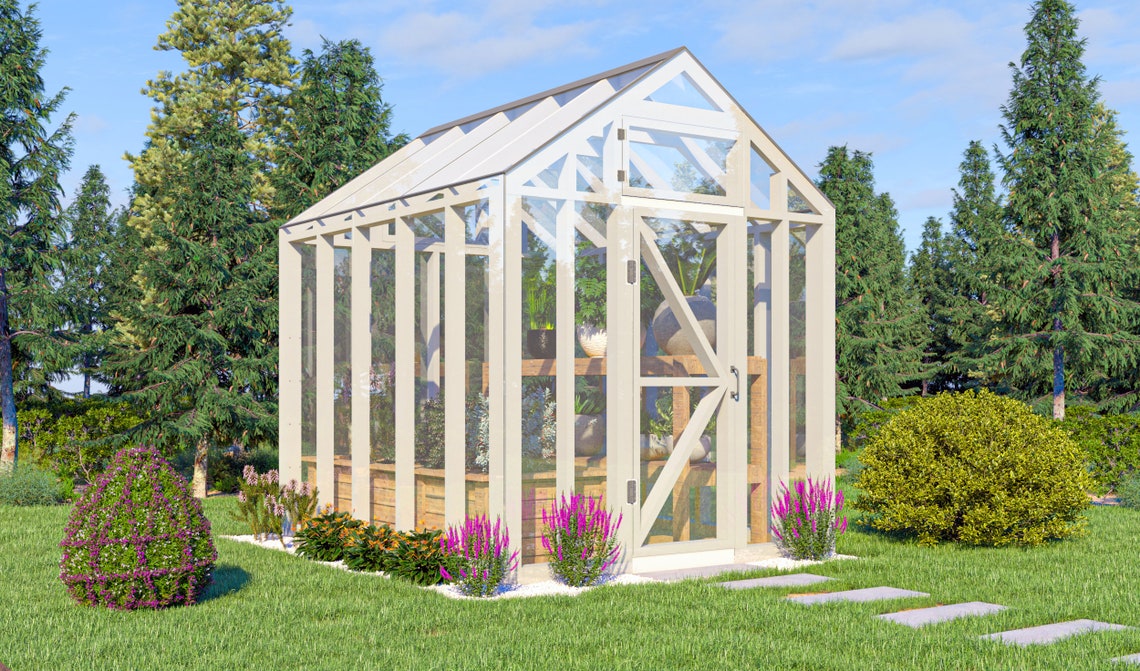 Small 8x10 Greenhouse Plans With Garden Shelves - Etsy