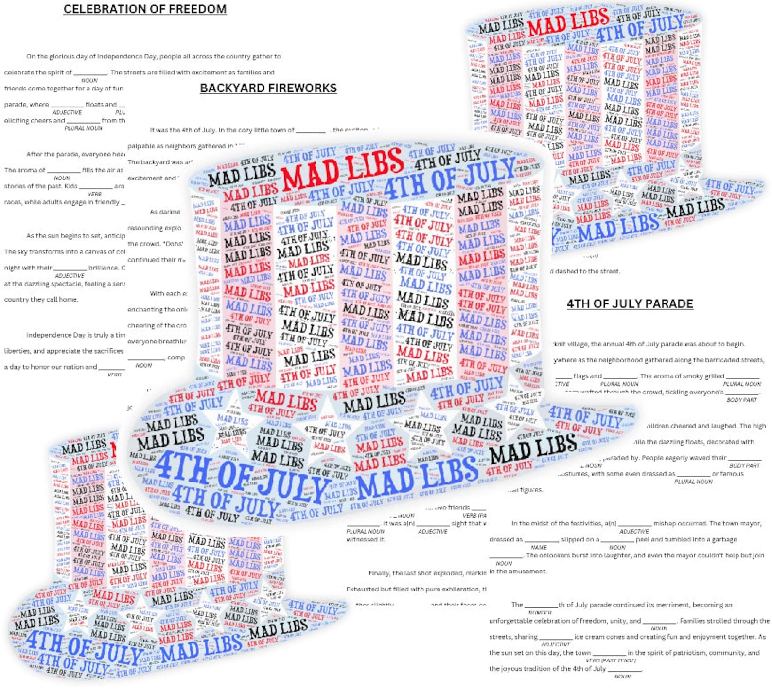 4th of July Mad Libs Collection, American Independence Day, Party Games ...