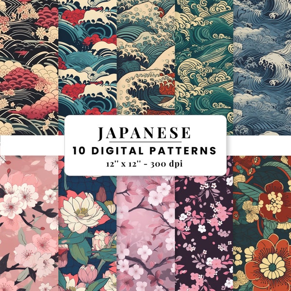 Japanische digitale nahtlose Drucke Sakura Muster japanische digitale Scrapbook Papier Sofortiger Download kommerzielle Nutzung Sublimation PNG