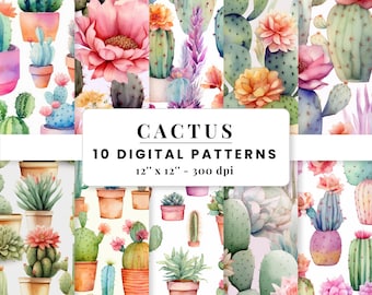 Cactus & Succulent Seamless Digital Paper Repeating Printable Pattern Fabric Commercial Use PNG