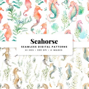 Seahorse Seamless Print Sea Creature Seamless Pattern Seahorse Repeat for Fabric Printing Seahorse Sublimation Commercial Use