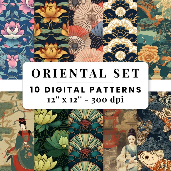 Oriental Digital Seamless Prints Asian Digital Scrapbook Paper Chinese Instant Download Wallpaper Commercial Use Asian PNG Sublimation