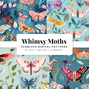 Sömlöst mönster med mal, lila blommigt nyckfullt tryck (digitalt)