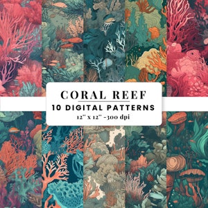 Coral Reef Digital Seamless Prints Digital Scrapbook Paper Instant Download Coral Clipart Commercial Use Reef Sublimation PNG