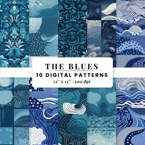 Blue Digital Seamless Prints Digital Scrapbook Paper Instant Download Commercial Use Modern Repeat Pattern Blue PNG Sublimation