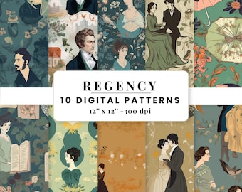 Bridgerton Regency Seamless Digital Paper Powtarzalny wzór do druku Tkanina i zastosowanie komercyjne JPG