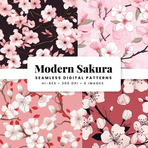 Sakura Modern Digital Seamless Prints Sakura Pattern Japanese Digital Scrapbook Paper Instant Download Fabric Commercial Use Sublimation
