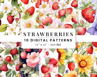 Strawberries Seamless Digital Paper Repeating Printable Pattern Fabric & Commercial Use PNG