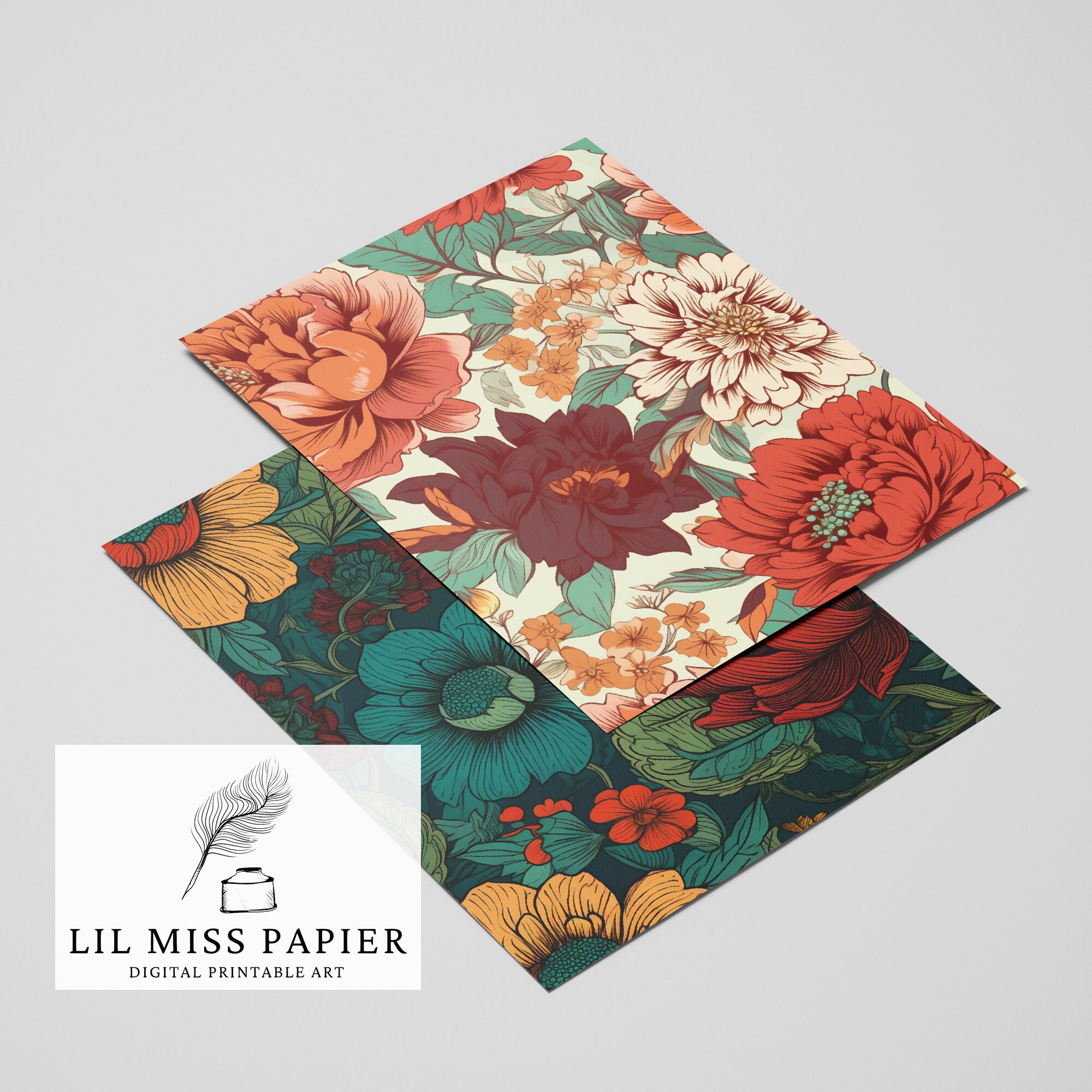 Floral Digital Paper Set, Seamless Rose Patterns (digital Download) - Etsy