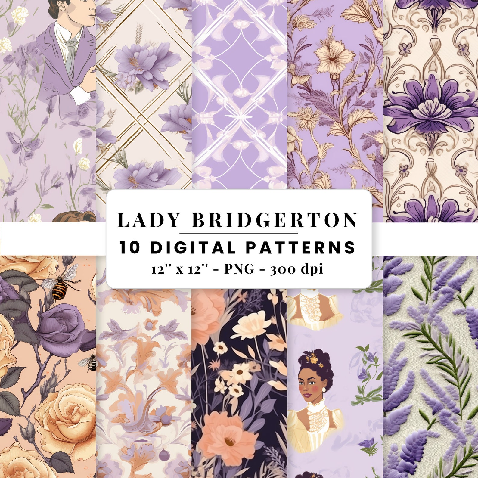 Bridgerton Digital Seamless Pattern Digital Paper Queen Charlotte