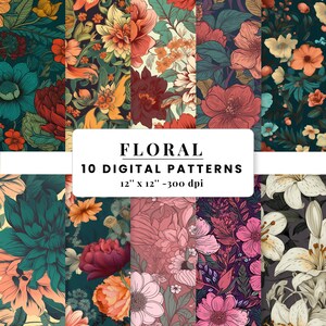 Floral Digital Seamless Prints Digital Scrapbook Paper Flower Instant Download Commercial Use PNG Sublimation Rose Repeat Pattern