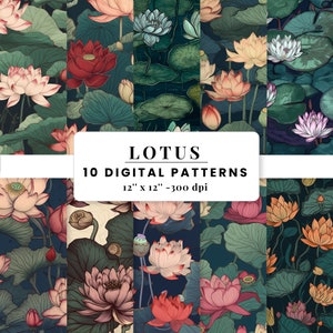 Lotus Digital Seamless Prints Asian Digital Scrapbook Carta Download istantaneo giapponese Uso commerciale Sublimazione PNG Modello di ripetizione Lotus