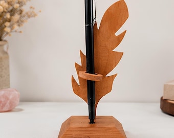 Handcrafted Cherry Wood Feather Pen Holder | Wooden Desk Accessory | Writer Gift | Teacher Gift | Office Decor