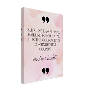 Motivational Quote Canvas Print, Success is not Final by Winston Churchill, 12x16 Pink Watercolor Wall Art, Inspirational Gift for Her
