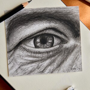 Disegno a matita di alta qualità, ritratto originale dell'occhio fisico in grafite, disegnato a mano, idea regalo personalizzata unica