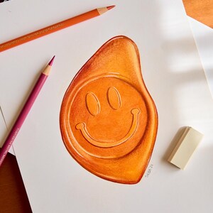 Disegno a colori realizzato a matita e pennarello di alta qualità, ceralacca fisica originale faccia felice, disegnata a mano, idea regalo personalizzata