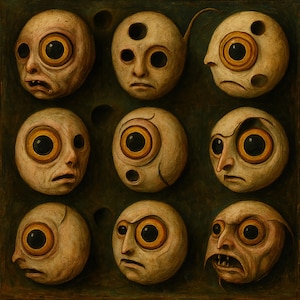 Surrealist Eyeball Portrait Print: Dark Emotional Abstract Face Art