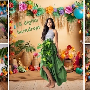 Luau Themed Texture Backdrops - Digital Overlays for Anniversary Celebrations