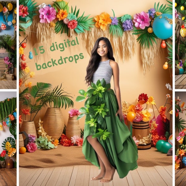 Luau Themed Texture Backdrops - Digital Overlays for Anniversary Celebrations