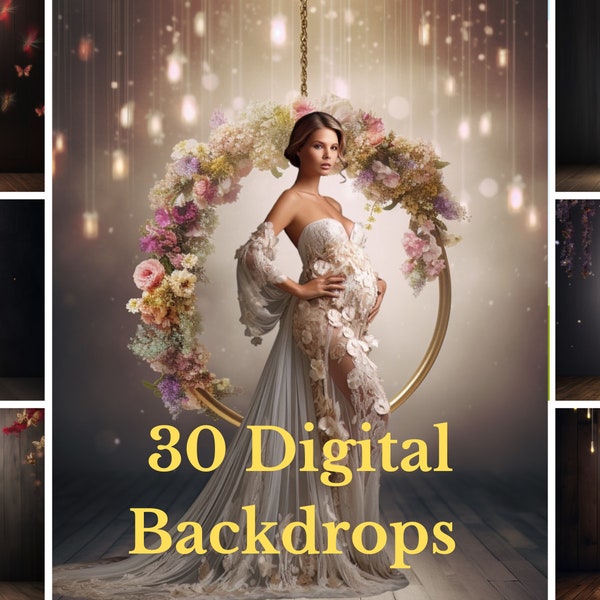 Create Beautiful Composites with Hanging Floral Halo Rings Digital Backdrops and Overlays for Maternity and Studio Photography