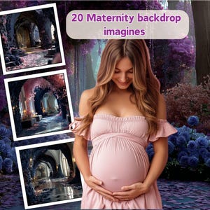 Dreamy Maternity Digital Backdrops | Fantasy Floral Pregnancy Photography Backgrounds | Instant Download | AI Backdrops for Photoshoots