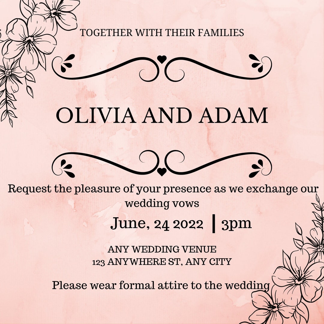 Blushing Elegance Wedding Invitation Template, Printable and Editable