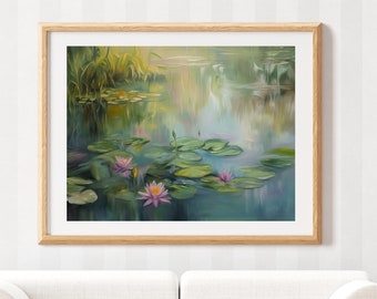 Waterlily Print - Water lilies Painting - Serene Fine Art - Botanical Scene - Lily Pond Wall Art - Lily Pad Artwork - Print from Original.