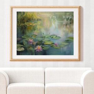 Seerosen Bild - Seerosen Bild - Schöne Kunst Botanische Szene - Seerosenteich Wandbild - Druck von Original
