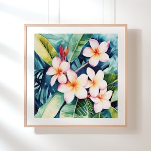 Plumeria Watercolor Painting: Tropical Hawaiian Floral Print