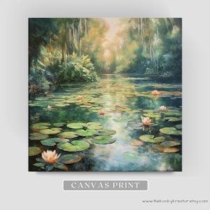 Waterlily Canvas Wall Art - Waterlilies Print - Botanical Decor - Lily Pad Painting - Lake Landscape - Green Botanics - Square Wall Art