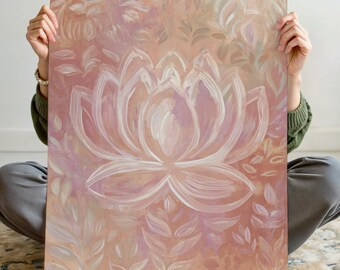Lotus Flower Art Print: Coral Pink Botanical Wall Decor