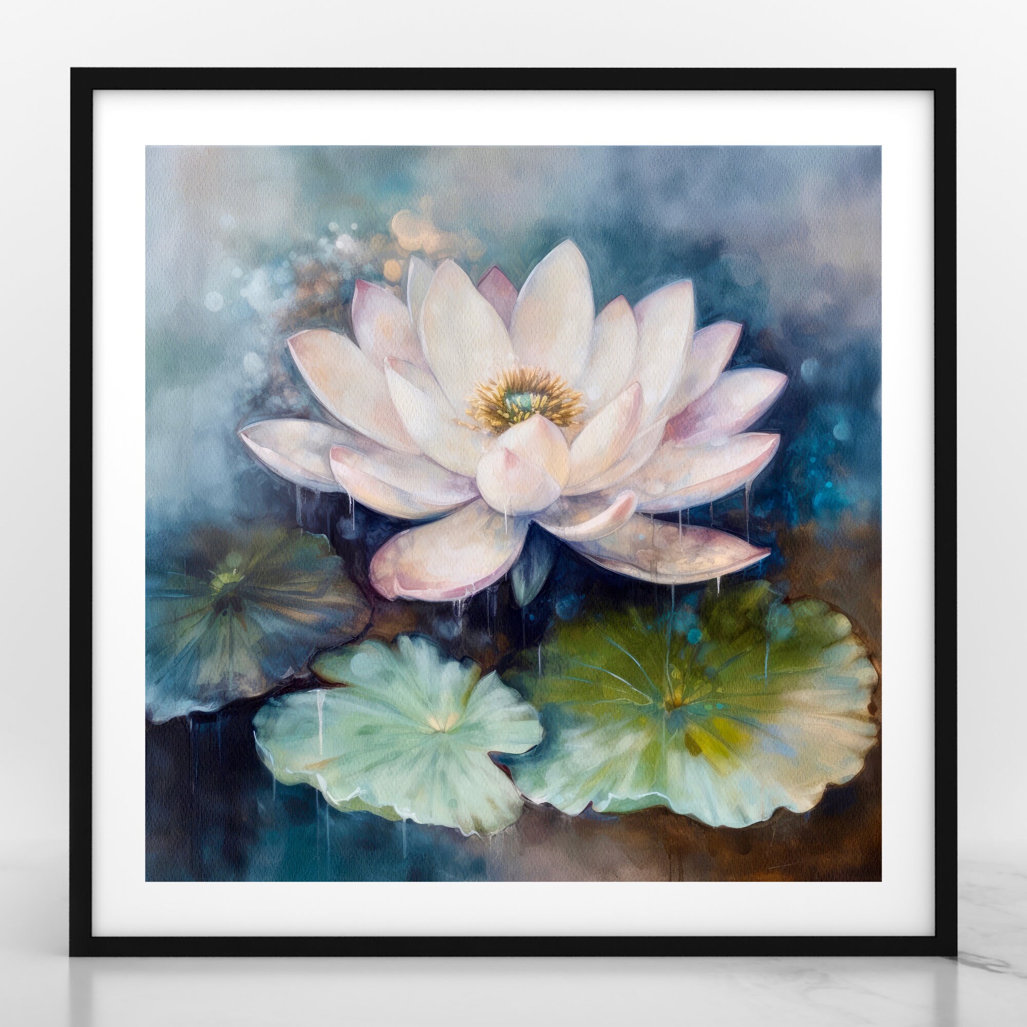Lotus Flower Wall Art Oil Painting Print Premium Poster Paper Square ...