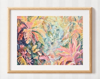 Impresión abstracta de la selva tropical - Pintura de follaje exótico - Obras de arte de hojas vibrantes - Arte de la pared botánica - Decoración de la selva - Bosque colorido
