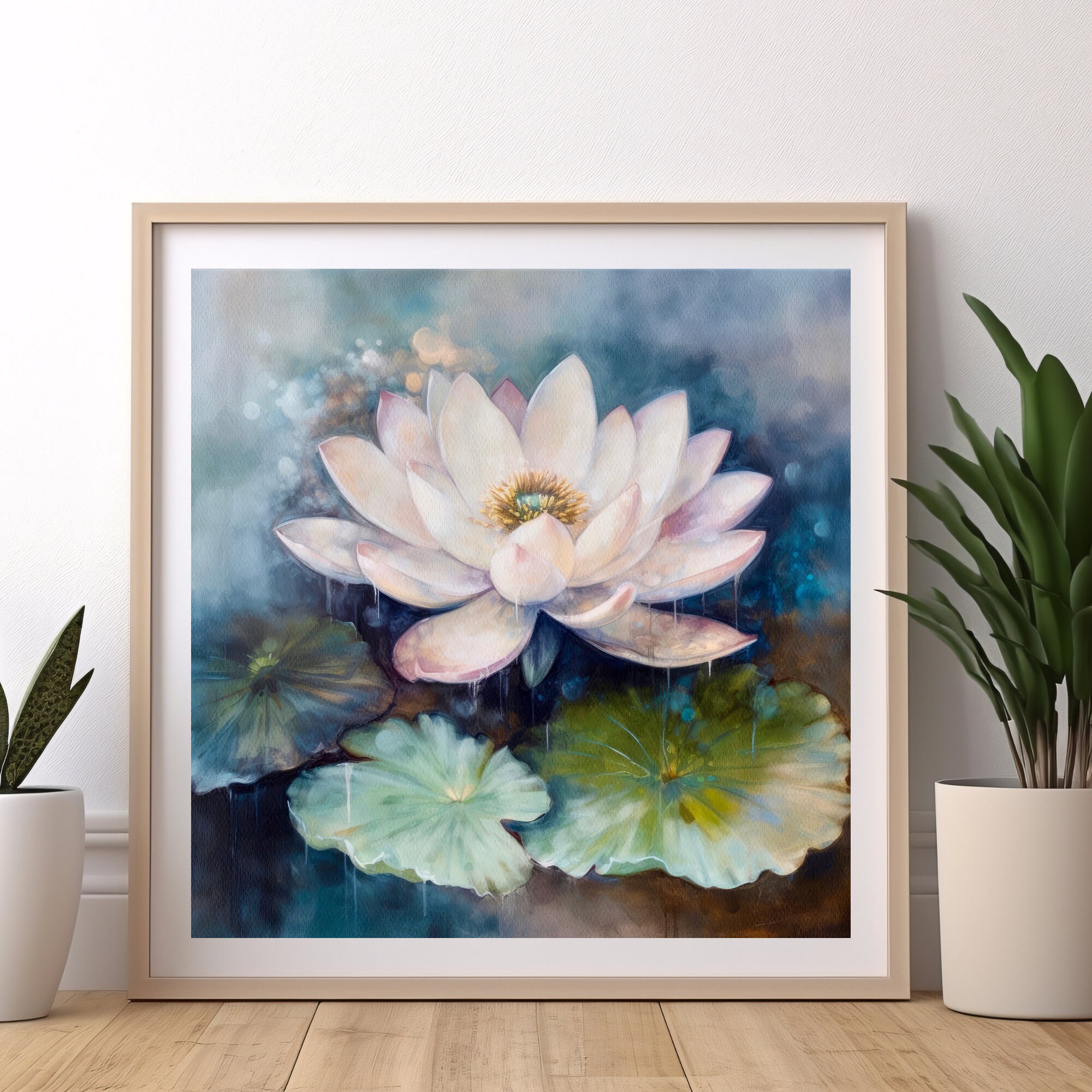 Lotus Flower Wall Art Oil Painting Print Premium Poster Paper Square ...