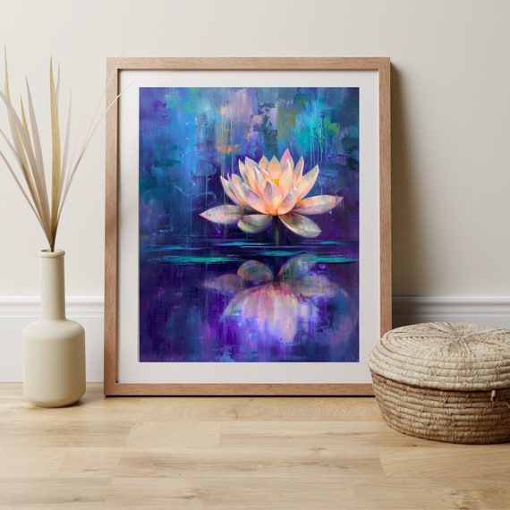 Lotus Flower Painting - Lotus Pond Fine Art - Water Reflections - Floral Wall Art - Print from Original - Premium Matte Paper