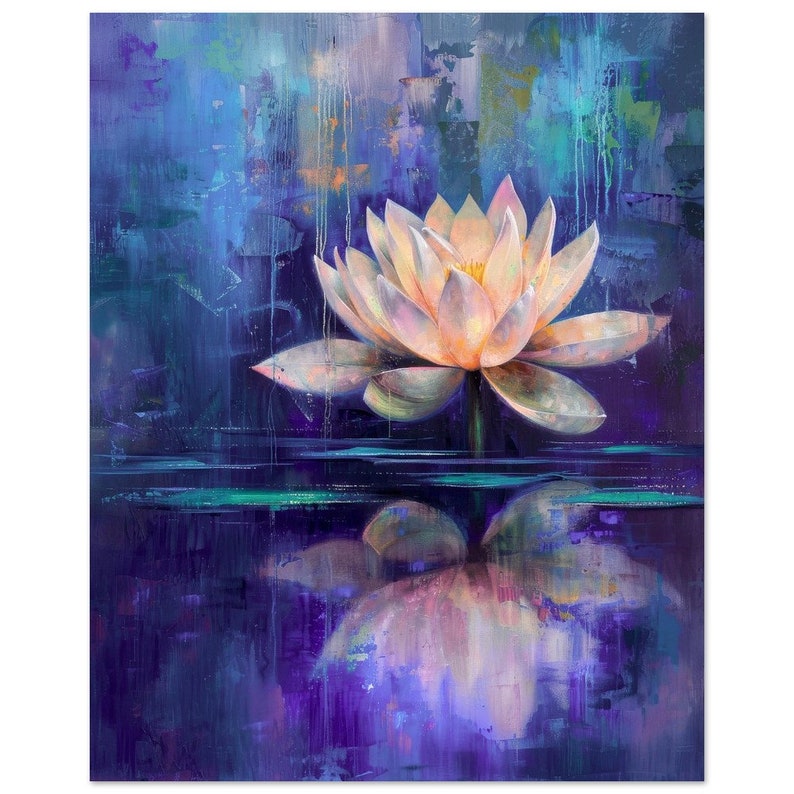 Lotus Flower Painting - Lotus Pond Fine Art - Water Reflections - Floral Wall Art - Print from Original - Premium Matte Paper 20x25 cm / 8x10″