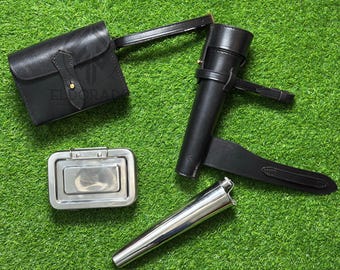 Schwarzes Leder Jagd Flachmann & Brotkasten Sattel Set