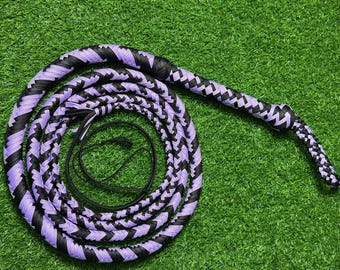 Handmade Purple and Black Nylon Bullwhip, Australian Style, 4 FT to 12 FT