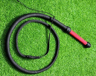 Handmade Black & Red Nylon Bullwhip - 12 Plait - Beginner Friendly