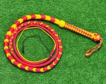 Beginner Friendly Paracord Bullwhip for Cracking Practice | Handmade Red Yellow Nylon Bullwhip | Shot Loaded Professional Training Whip