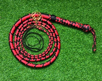 Rood en zwart nylon Heavy Duty, gemakkelijk te kraken 16 vlechten paracord bullwhip | Beschikbare lengtes: 4 ft tot 16 ft