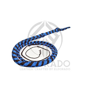 Handgefertigte Bullwhip aus 12-fädigem Nylon in Blau & Schwarz