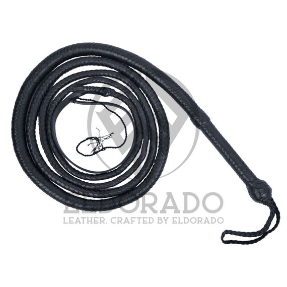 Handcrafted Black Cowhide Leather Bull Whip: 12 Plaits