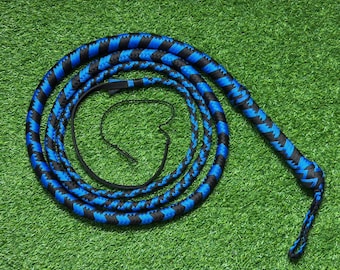 Indiana Jones Style Blue & Black Nylon Paracord Bullwhip - Heavy Duty 4ft to 16ft