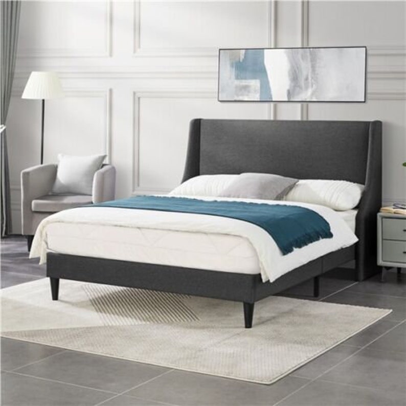 Queen Upholstered Platform Bed Frame With Fabric Headboard Etsy