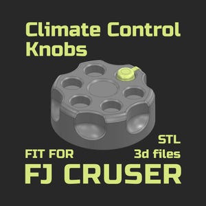 Könnte beinhalten: Graue Klimaanlagen-Knöpfe mit gelbem Akzent, entworfen für den FJ Cruiser. Das Bild enthält den Text "Climate Control Knobs", "Fit For FJ Cruiser" und "STL 3d files".
