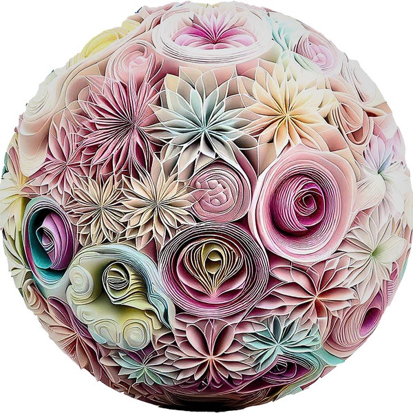 Beautiful Colored Paper Quilling Floral Balls Digital Print Clipart