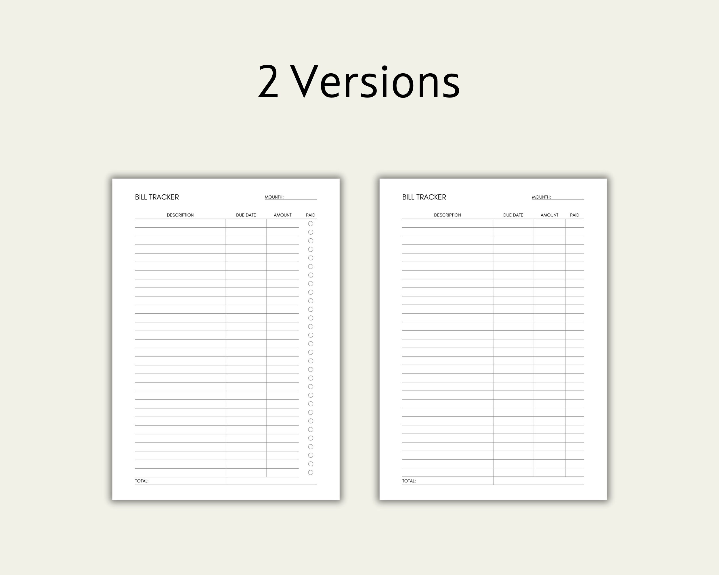 Bill tracker printable monthly bill payment checklist etsy